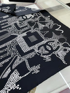 CC Square Scarf 90 CM In Black White Silk Twill  198570