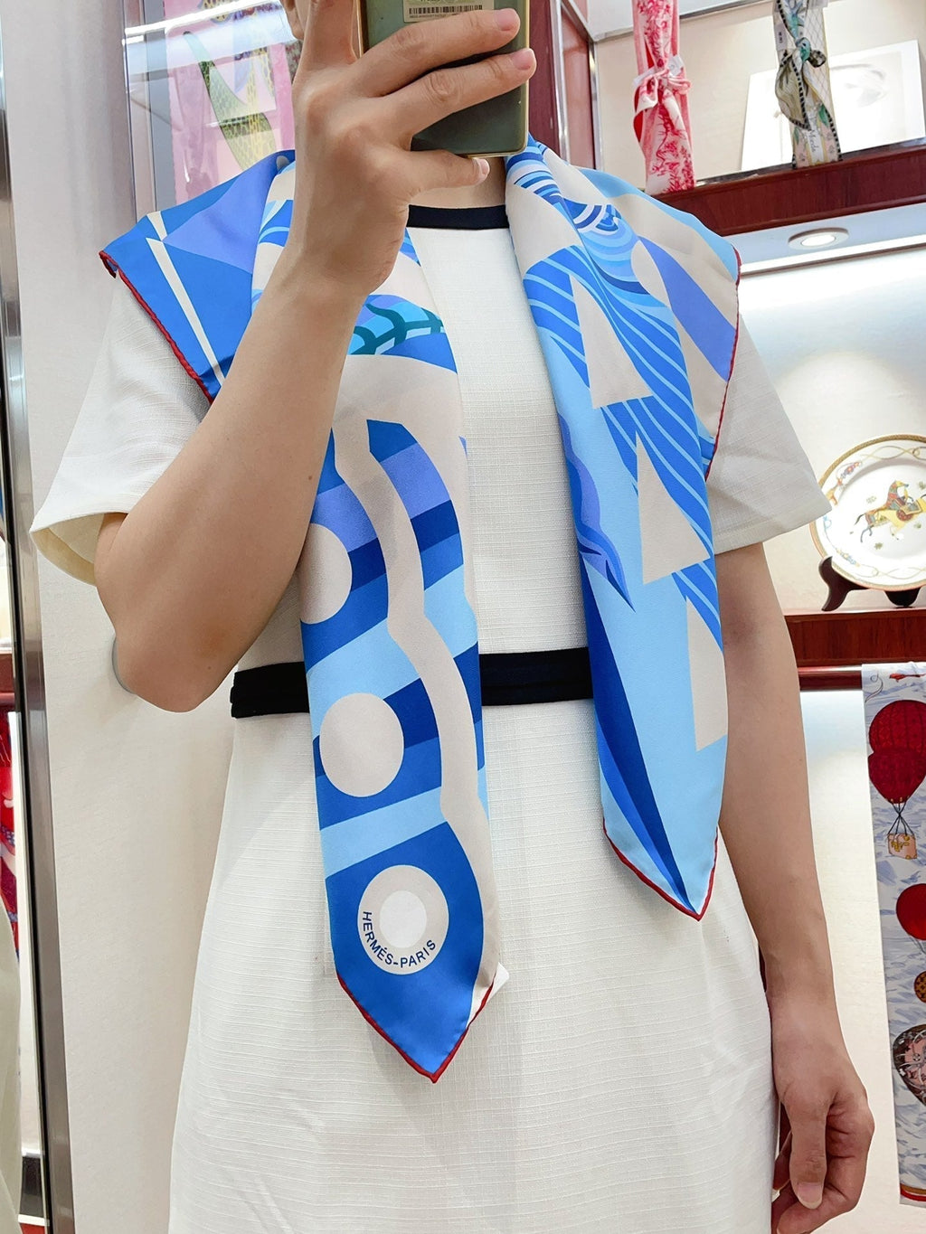 Le Reve De Julia Scarf 90 CM In Blue Colorful Silk Twill 198578