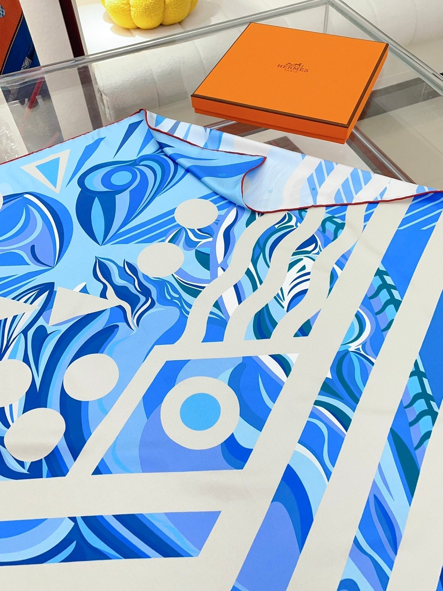Le Reve De Julia Scarf 90 CM In Blue Colorful Silk Twill 198578