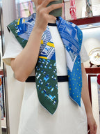 Faubourg Party Scarf 90 CM In Blue Colorful Silk Twill  198582