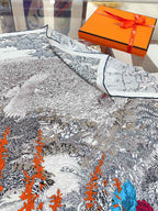 Retour A La Nature Shawl 90 CM In Grey Colorful Silk Twill 198583