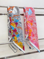 Retour A La Nature Shawl 90 CM In Grey Colorful Silk Twill 198583