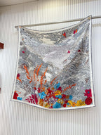 Retour A La Nature Shawl 90 CM In Grey Colorful Silk Twill 198583