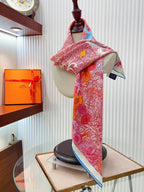 Retour A La Nature Shawl 90 CM In Pink Colorful Silk Twill 198584