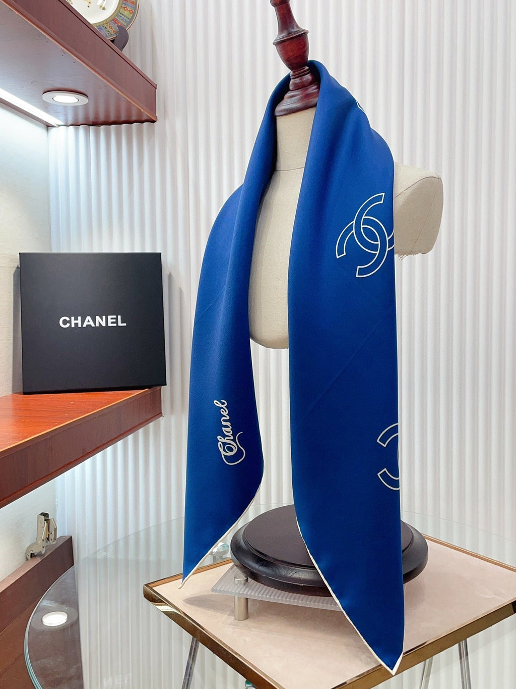 CC Square Scarf 90 CM In Blue Silk Twill 201029