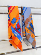 First & Chic Scarf 90 CM In Grey Blue Colorful Silk Twill 202493