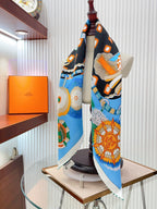 Cheval Mascotte Scarf 90 CM In Blue Colorful Silk Twill 206456
