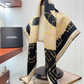 CC Square Scarf 90 CM In Black Mix Beige Silk Twill  206457