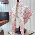 CC Square Scarf 90 CM In White Mix Pink Silk Twill  206464