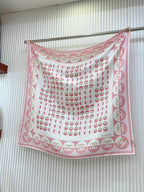 CC Square Scarf 90 CM In White Mix Pink Silk Twill  206464