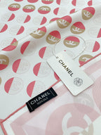 CC Square Scarf 90 CM In White Mix Pink Silk Twill  206464