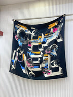 CC Square Scarf 90 CM In Black Colorful Silk Twill  211096