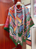 Gavroche Super Silk Quest Détail Scarf 140 CM In Green Colorful Cashmere And Silk 236108