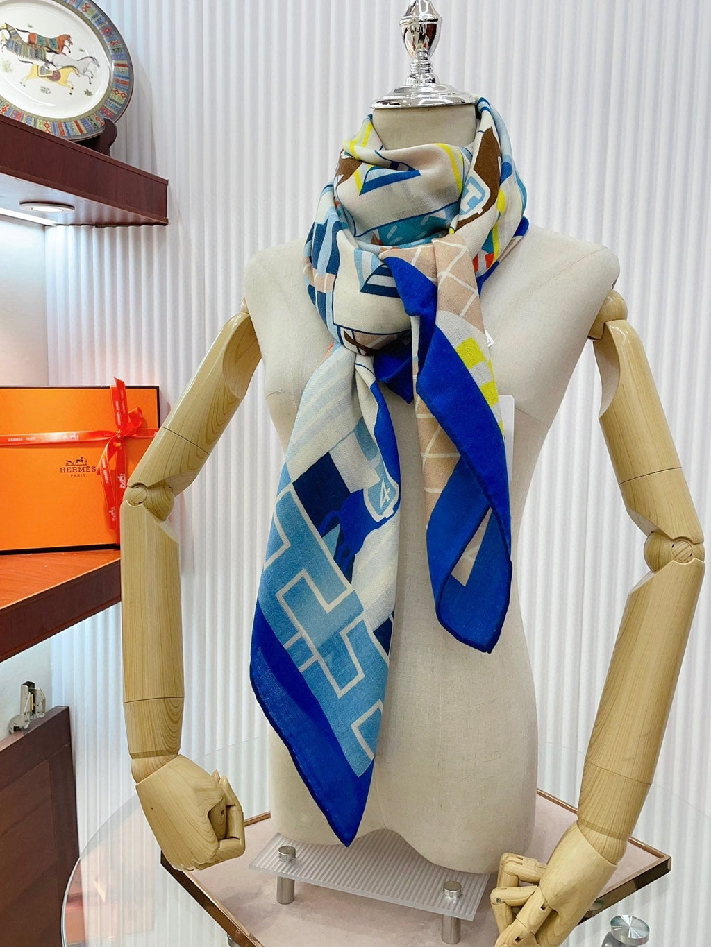 Horse Club Detail Scarf 140 CM In Colorful Cashmere And Silk 217219