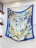 Horse Club Detail Scarf 140 CM In Colorful Cashmere And Silk 217219