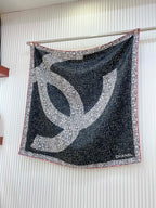 CC Square Scarf 90 CM In Black Mix White Silk Twill 218098