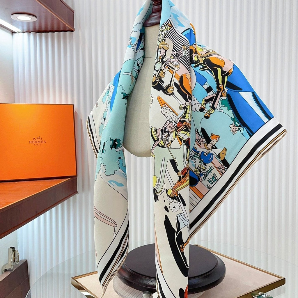 Locomotion Shawl 90 CM In Colorful Silk Twill  225469