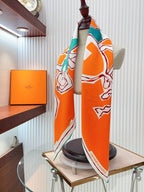 Choregraphie Equestre Scarf 90 CM In Orange Colorful Silk Twill 228977