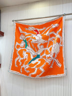 Choregraphie Equestre Scarf 90 CM In Orange Colorful Silk Twill 228977