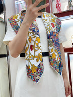 Le Jaguar Et Le Colibri Shawl 90 CM In Yellow Colorful Silk Twill 274206