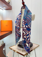 Le Jaguar Et Le Colibri Shawl 90 CM In Blue Colorful Silk Twill 274207