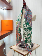 Le Jaguar Et Le Colibri Shawl 90 CM In Green Colorful Silk Twill 274208