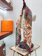 Le Jaguar Et Le Colibri Shawl 90 CM In Orange Colorful Silk Twill 274209