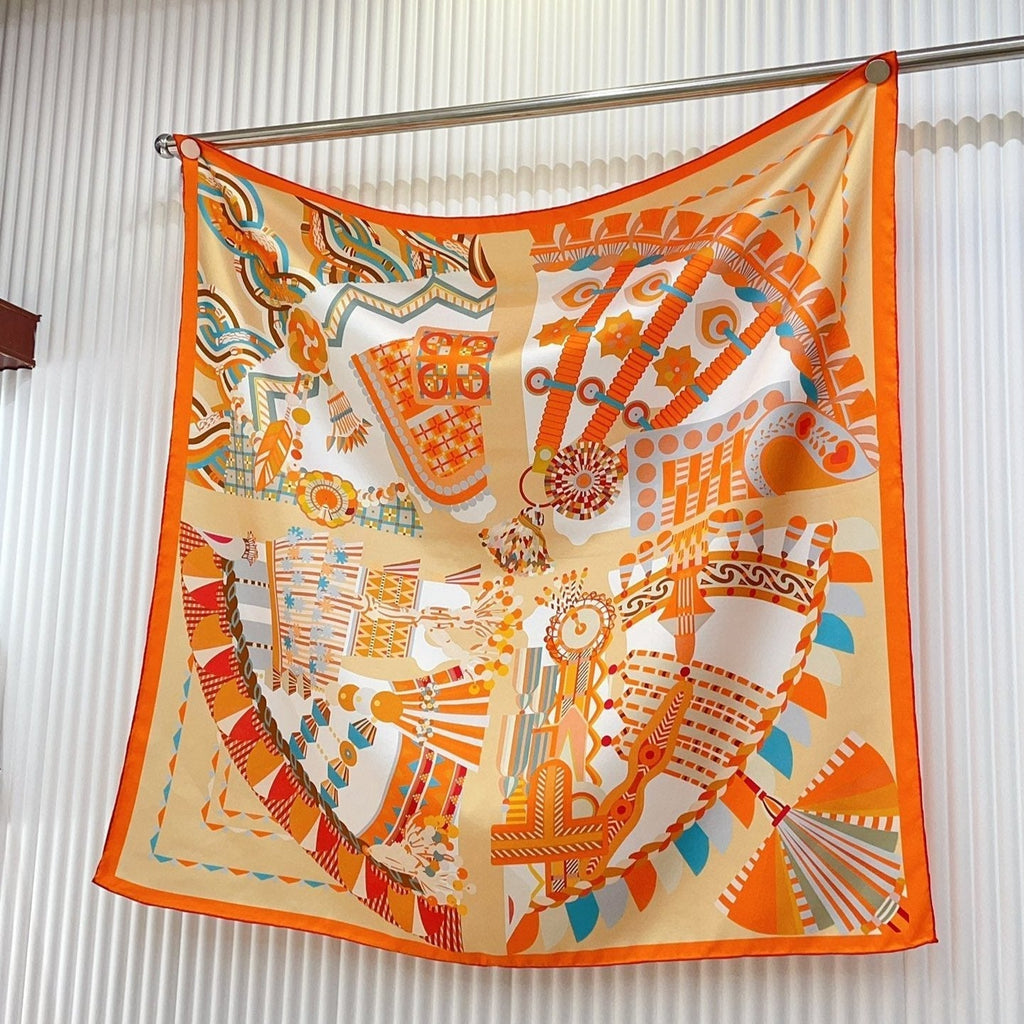 Haute Parure Scarf 90 CM In Orange Colorful Silk Twill 239534