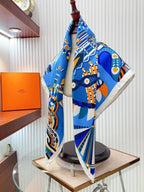 Haute Parure Scarf 90 CM In Blue Colorful Silk Twill  239535