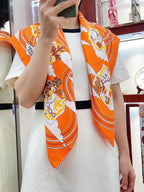 Carres Volants Scarf 90 CM In Orange Colorful Silk Twill 244995