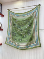 Tatouages Marins Bandana Shawl 135 CM In Green Colorful Cashmere And Silk 252311