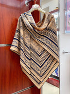 Tatouages Marins Bandana Shawl 135 CM In Dark Beige Colorful Cashmere And Silk 252314