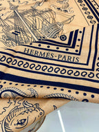 Tatouages Marins Bandana Shawl 135 CM In Dark Beige Colorful Cashmere And Silk 252314