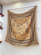 Tatouages Marins Bandana Shawl 135 CM In Dark Beige Colorful Cashmere And Silk 252314