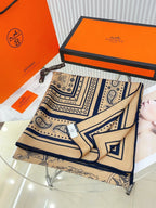 Tatouages Marins Bandana Shawl 135 CM In Dark Beige Colorful Cashmere And Silk 252314
