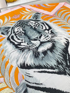 Tigre Royal Double Face Scarf 140 CM In Orange Colorful Cashmere And Silk 254646