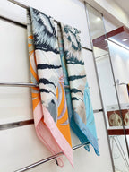 Tigre Royal Double Face Scarf 140 CM In Orange Colorful Cashmere And Silk 254646