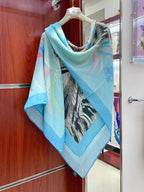 Tigre Royal Double Face Scarf 140 CM In Light Turquoise Colorful Cashmere And Silk 254647