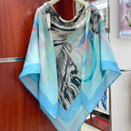 Tigre Royal Double Face Scarf 140 CM In Light Turquoise Colorful Cashmere And Silk 254647