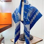 Zouaves Et Dragons Bandana Shawl 90 CM In Blue Colorful Silk Twill 262789