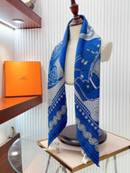 Zouaves Et Dragons Bandana Shawl 90 CM In Blue Colorful Silk Twill 262789