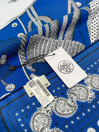 Zouaves Et Dragons Bandana Shawl 90 CM In Blue Colorful Silk Twill 262789