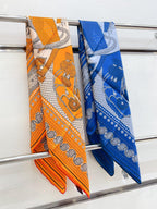 Zouaves Et Dragons Bandana Shawl 90 CM In Blue Colorful Silk Twill 262789