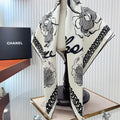 CC Square Scarf 90 CM In White Black Silk Twill  271782