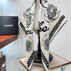 CC Square Scarf 90 CM In White Black Silk Twill  271782