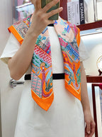 Gavroche Super Silk Quest Détail Scarf 90 CM In Orange Colorful Silk Twill 274212