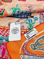 Gavroche Super Silk Quest Détail Scarf 90 CM In Orange Colorful Silk Twill 274212