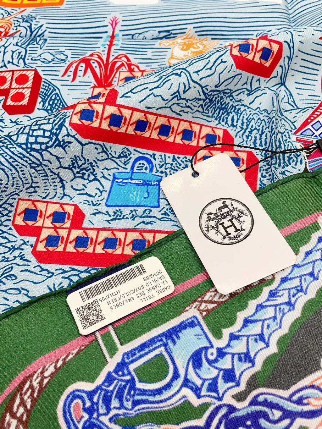 Gavroche Super Silk Quest Détail Scarf 90 CM In Green Colorful Silk Twill 274213
