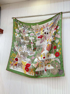 Precious Paradise Scarf 90 CM In Green Colorful Silk Twill 294486