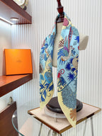 Precious Paradise Scarf 90 CM In Light Blue Colorful Silk Twill 294487